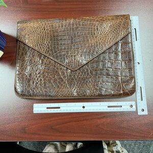 Vintage Elegant Brown Crocodile Leather Letter Portfolio